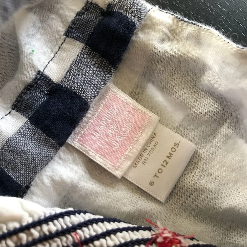 Janie and Jack Plaid Strawberry Sleeveless Dress Baby Girl‎ 6-12 Mos Navy White